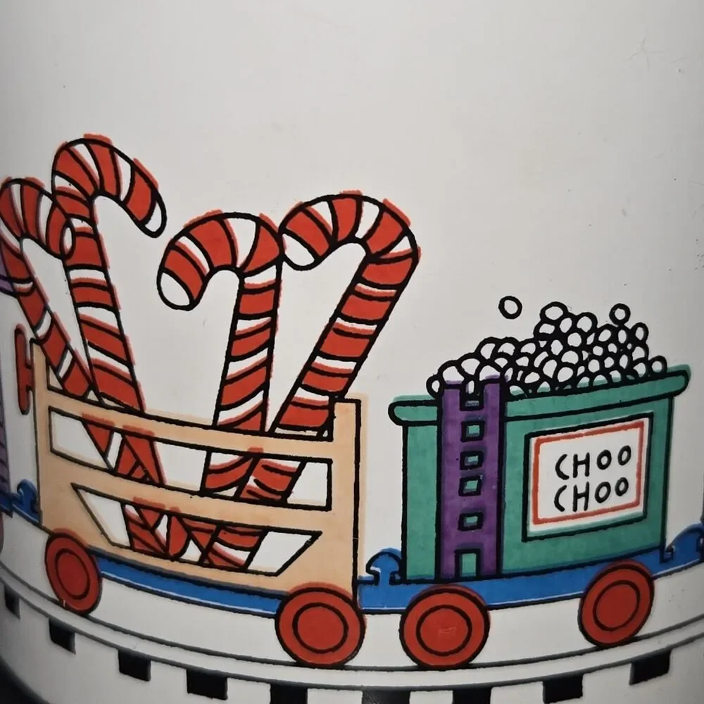 Vintage Unbranded Ceramic Christmas‎ Train With Candy Cane Handle Coffee Cup Mug
